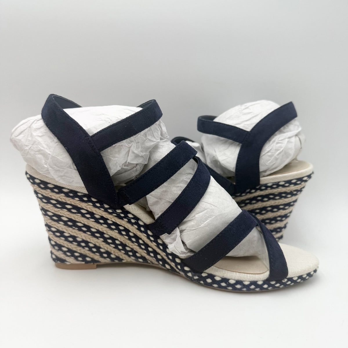 DOLCE Vita Womens DV8 Plume Wedge Sandals Size 9 Navy Blue Espadrille NWOB