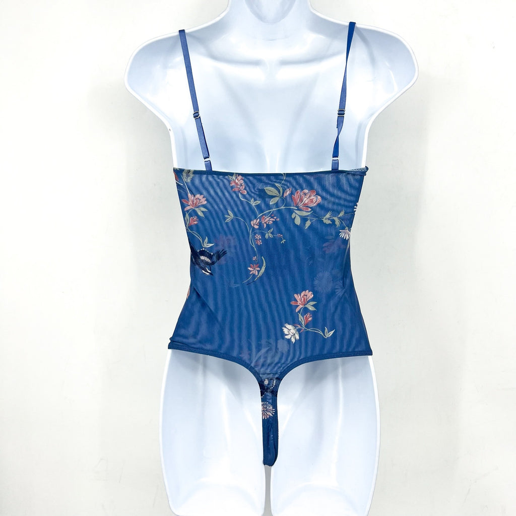 FREE PEOPLE X INTIMATELY FP Night Rhythm Bodysuit Small Blue Floral Corset NWT
