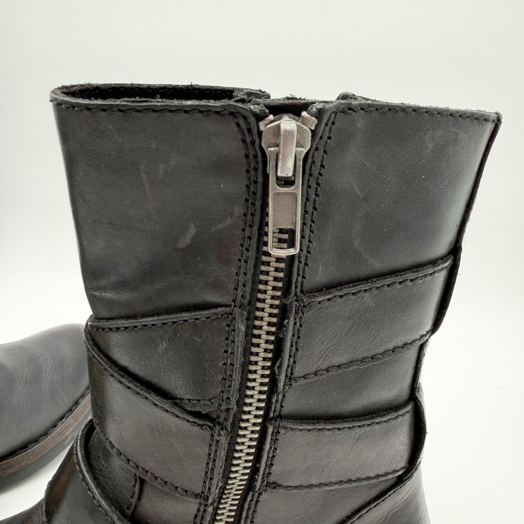 Born Womens Mayne Mid Calf Boots US 6 M EU 36.5 Black Leather Combat Buckle NIB