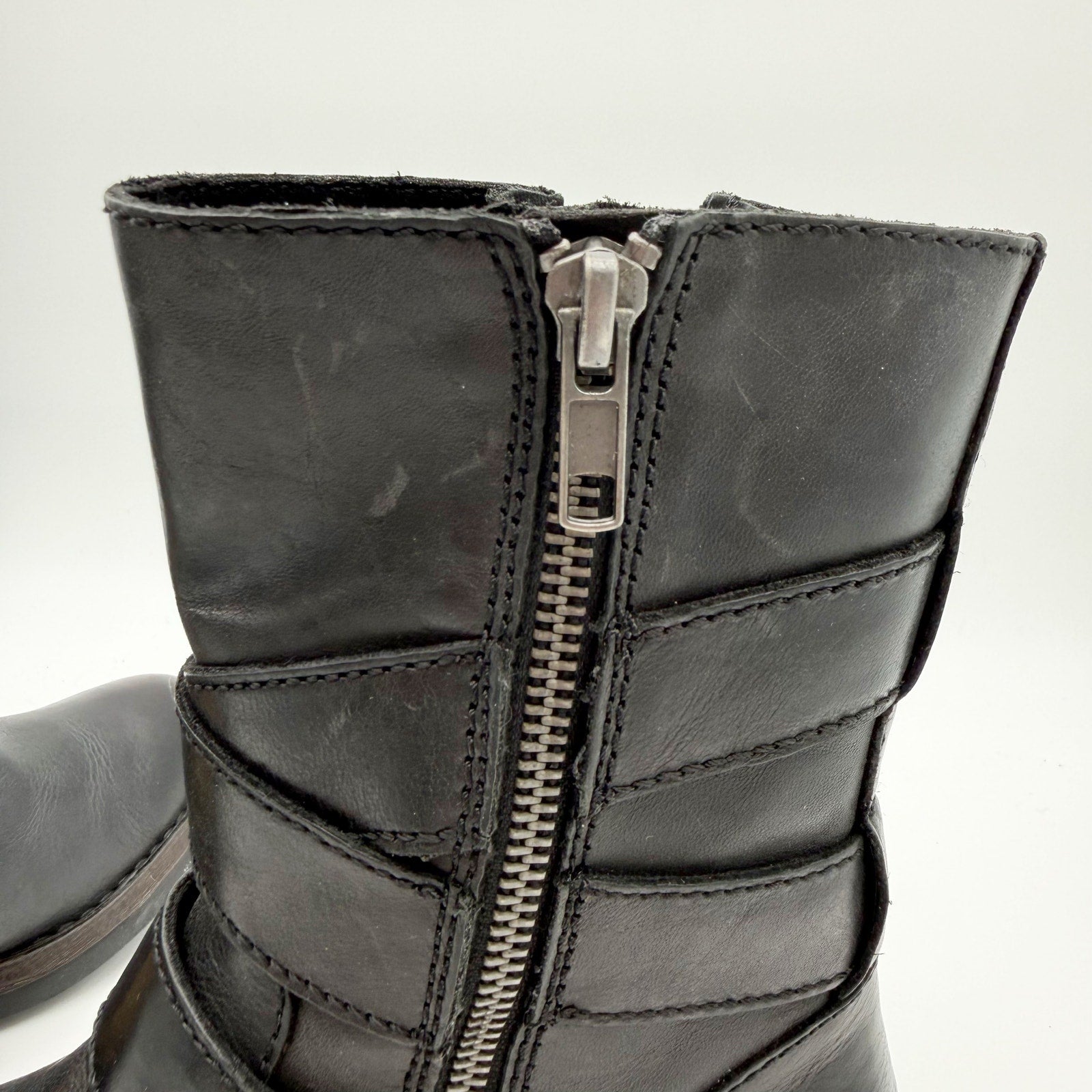 Born Womens Mayne Mid Calf Boots US 6 M EU 36.5 Black Leather Combat Buckle NIB
