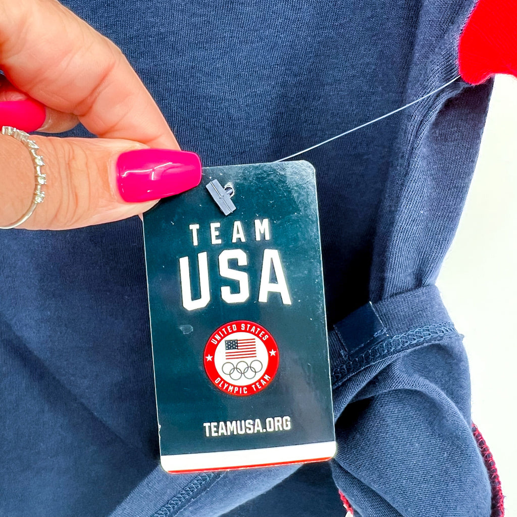 FANATICS Womens Team USA Circle Badge Cropped T-Shirt Small Navy Blue Red NWT