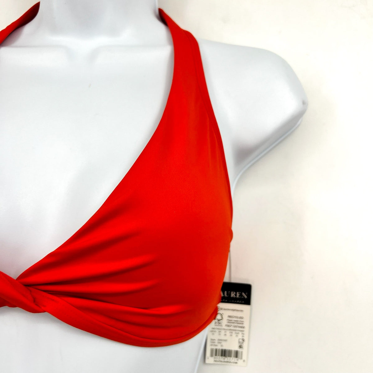 LAUREN RALPH LAUREN Twist-Front Bikini Top Size 12 Red Orange Halter NWT
