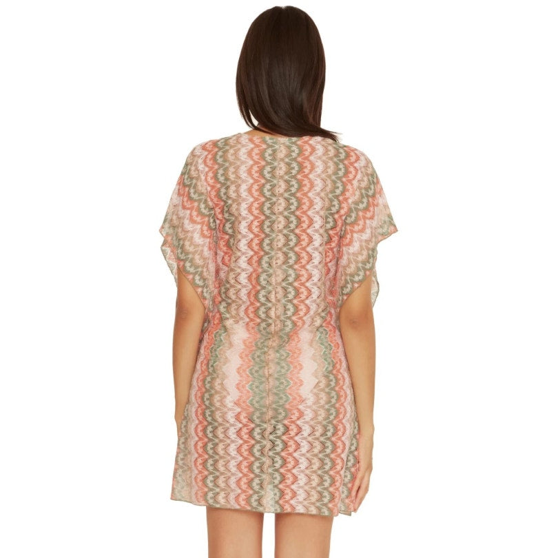 BECCA Women's Solstice Crochet Tunic Swim Cover-Up Dress XS Pink Green Multi NWT