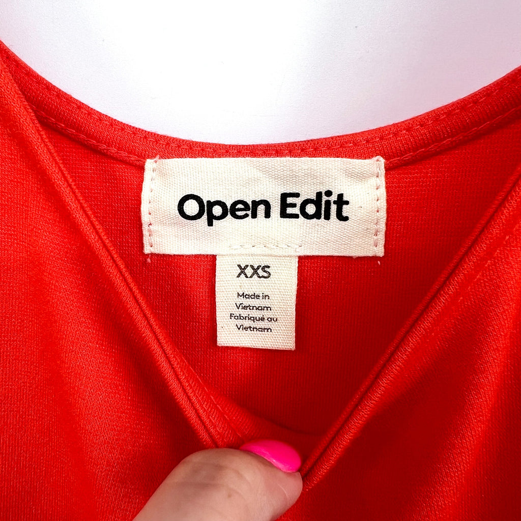 OPEN EDIT Women's Scoop Neck Midi Tank Dress XXS Orange Sleeveless Bodycon NWT