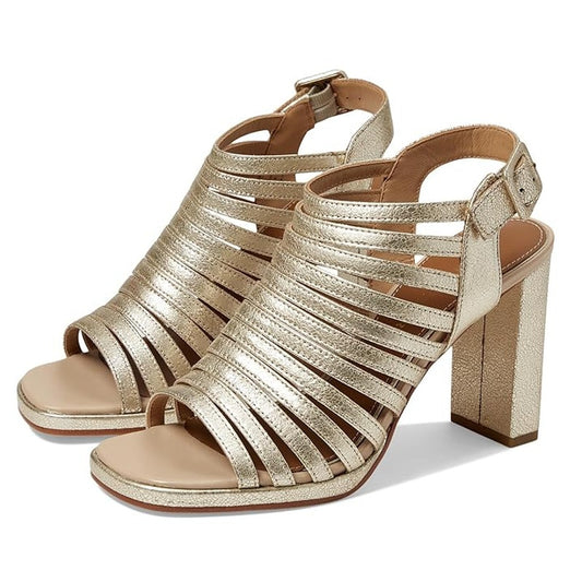 Donald Pliner Womens Sevanna Heeled Sandals US 8.5 M Gold Metallic Leather NIB