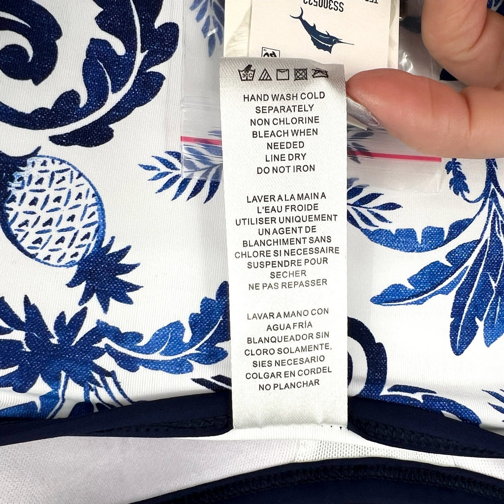 TOMMY BAHAMA Terrazzo Tile Bandeau One Piece Swimsuit Size 4 Blue Floral NWT