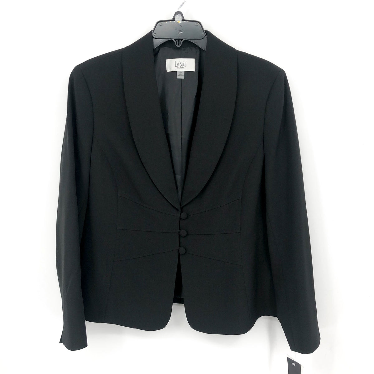 LE SUIT Women's Shawl Collar Button Blazer Jacket 14 Petite Black NWT
