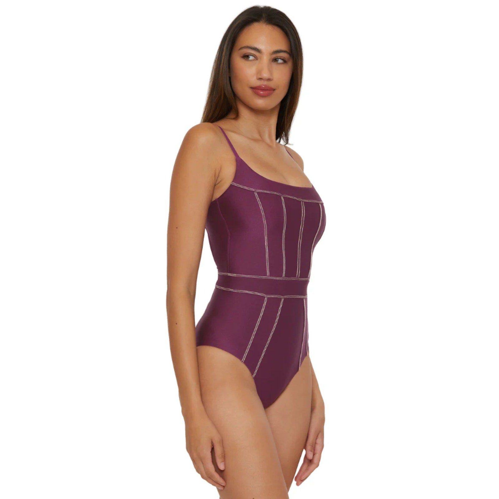 BECCA Women's Color Sheen One Piece Swimsuit Medium Purple Aubergine NWT