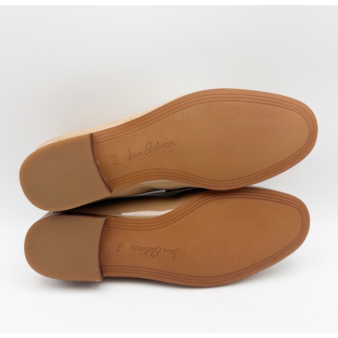 SAM EDELMAN Womens Loraine Loafers Size 7.5 Wide Beige Patent Leather NIB