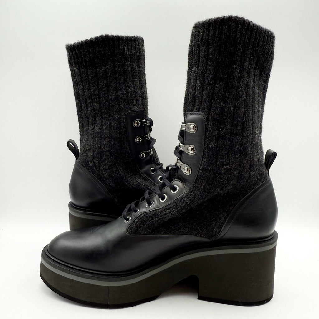 Robert Clergerie Womens Ancel Boots Size 10 EU 40 Black Calfskin Knit Combat NIB