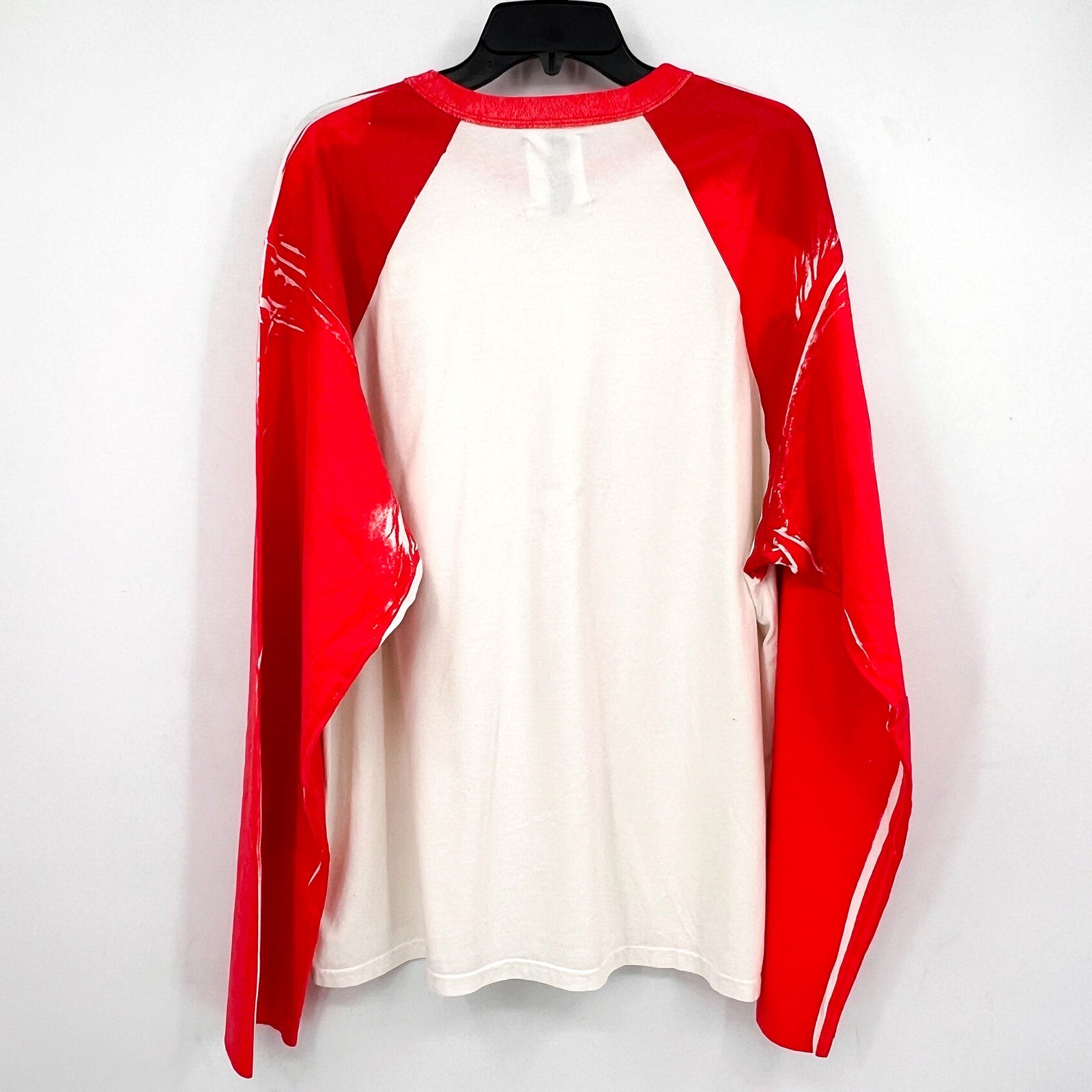 BTFL Men's Crewneck Baseball T-Shirt Medium White Red Vinyl Sleeves NWOT