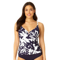 ANNE COLE Womens Tankini Swim Top 32DD - 34D Blue White Coastal Palms V-Wire NWT