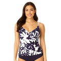 ANNE COLE Womens Tankini Swim Top 32DD - 34D Blue White Coastal Palms V-Wire NWT