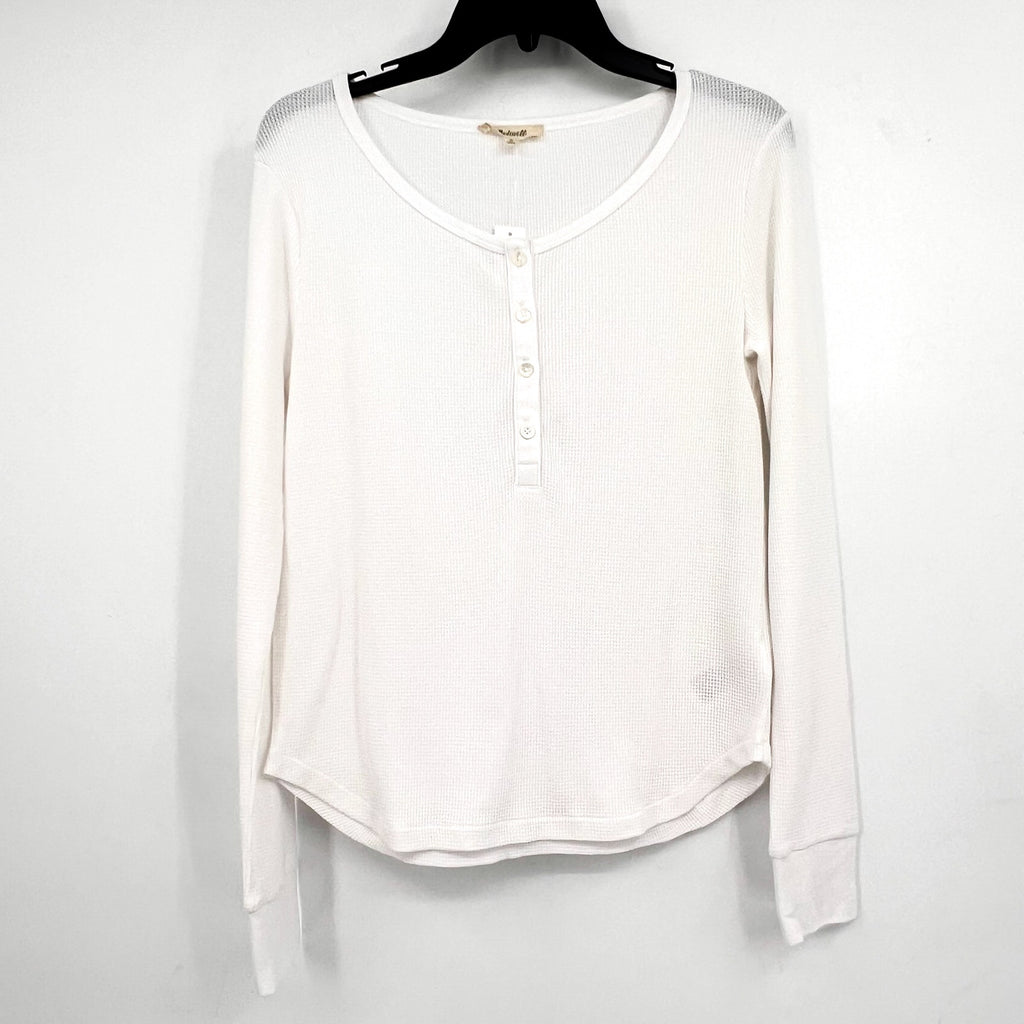 MADEWELL Women's Waffle-Knit Scoopneck Henley Tee Medium White NS612 NWT