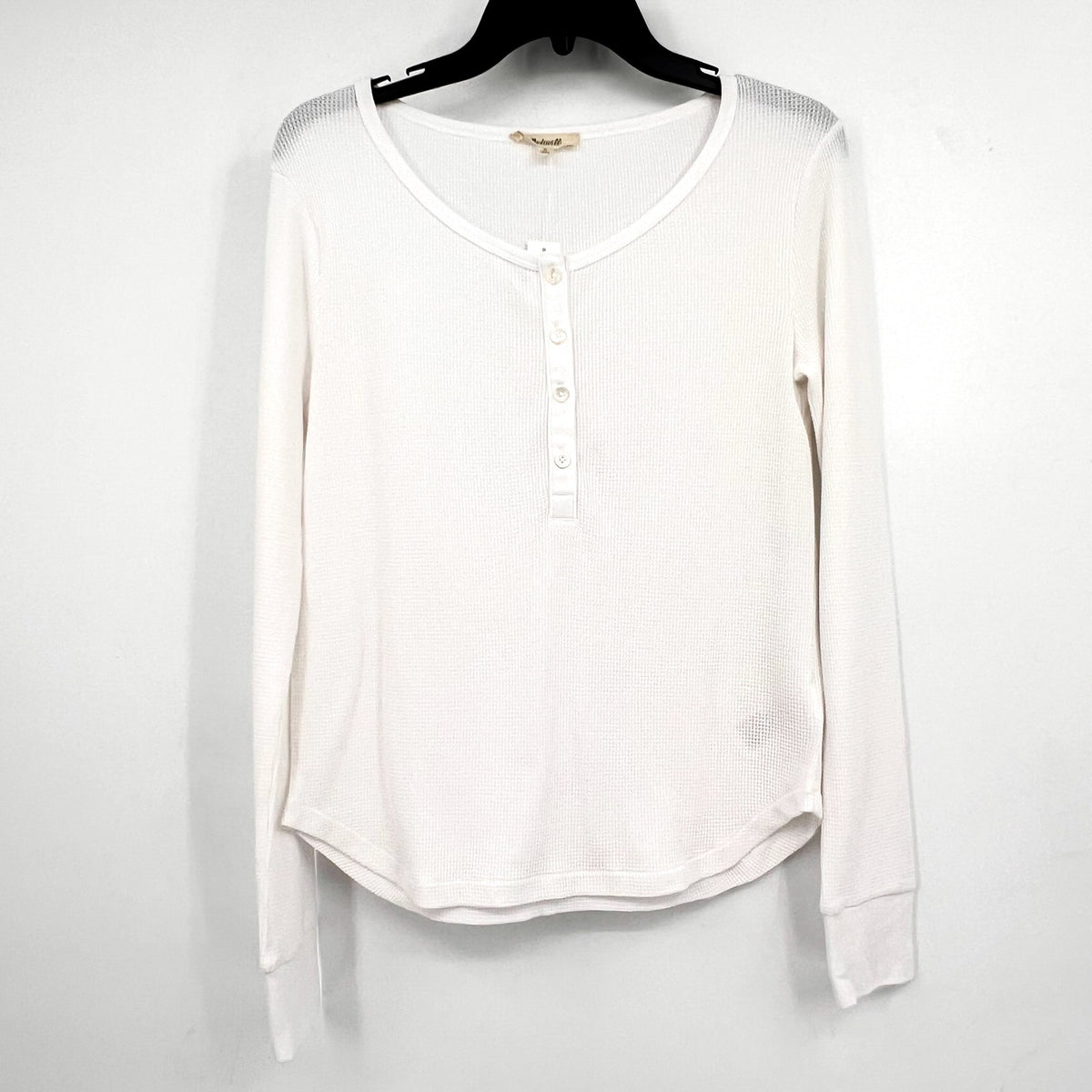 MADEWELL Women's Waffle-Knit Scoopneck Henley Tee Medium White NS612 NWT