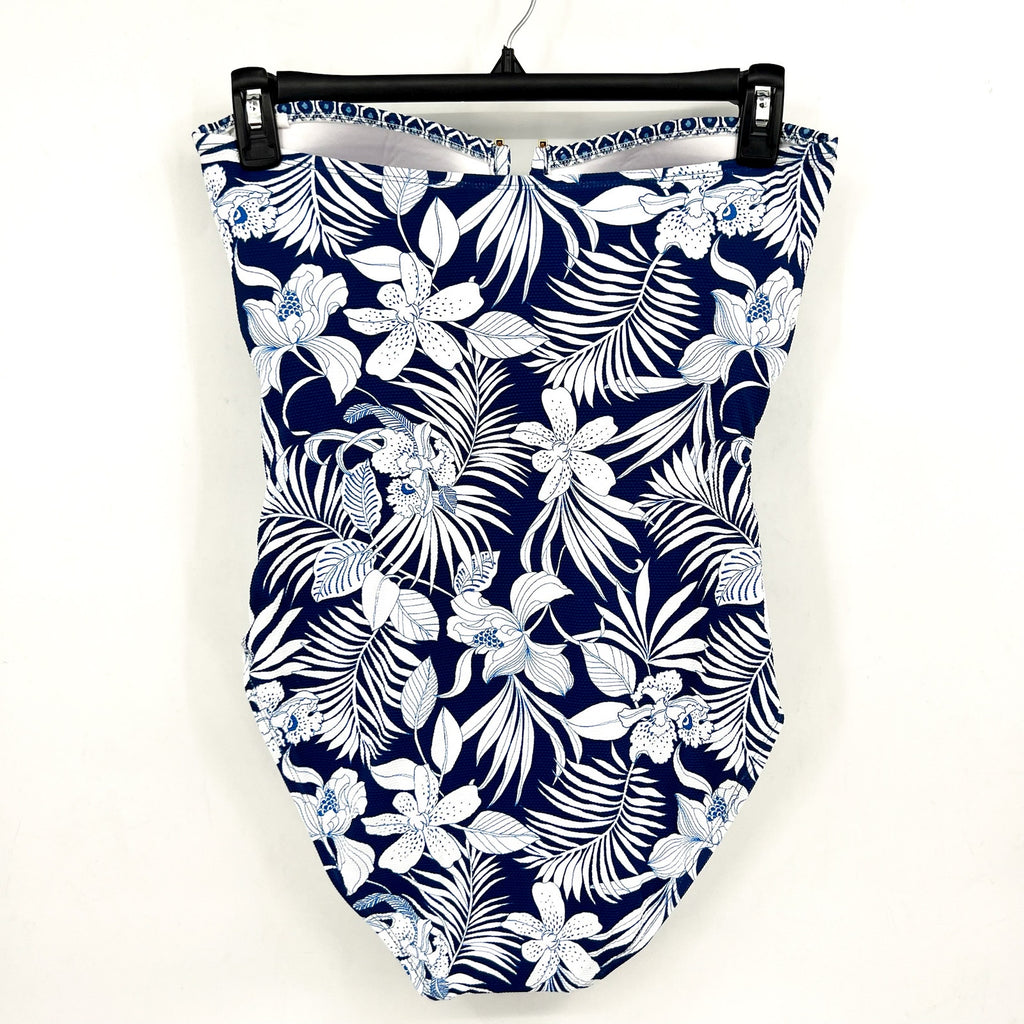 TOMMY BAHAMA Island Cays Bandeau One-Piece Swimsuit Size 14 Blue Blooms NWT