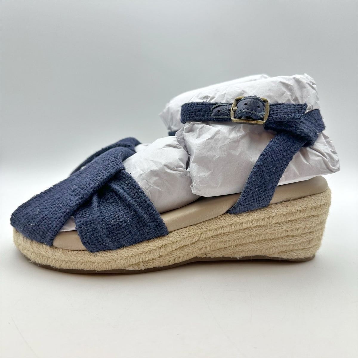 Coldwater Creek Callie Espadrille Sandals Size 6.5 Navy Blue Walk With Me NWOB