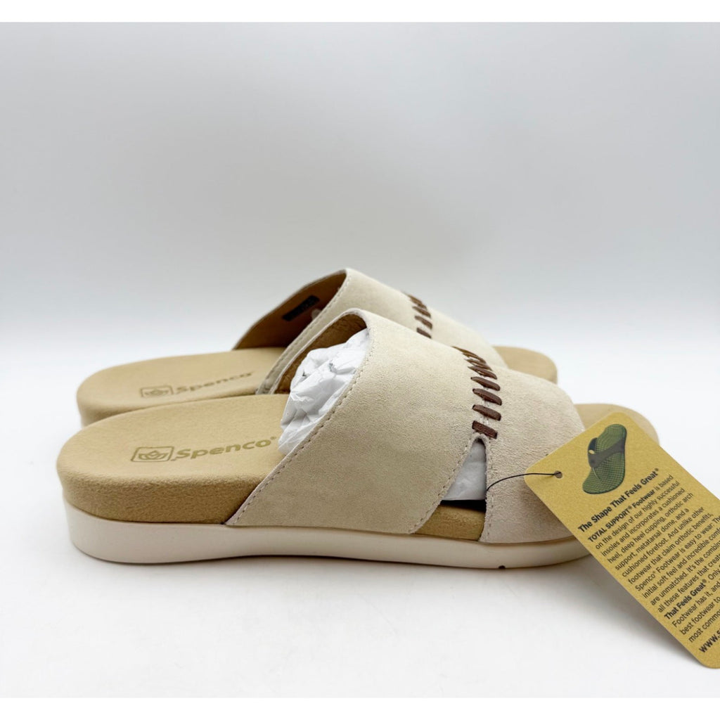 Spenco Womens Twilight Woven Slide Sandals 8.5 Wide Cream Almond Buff Tan NIB
