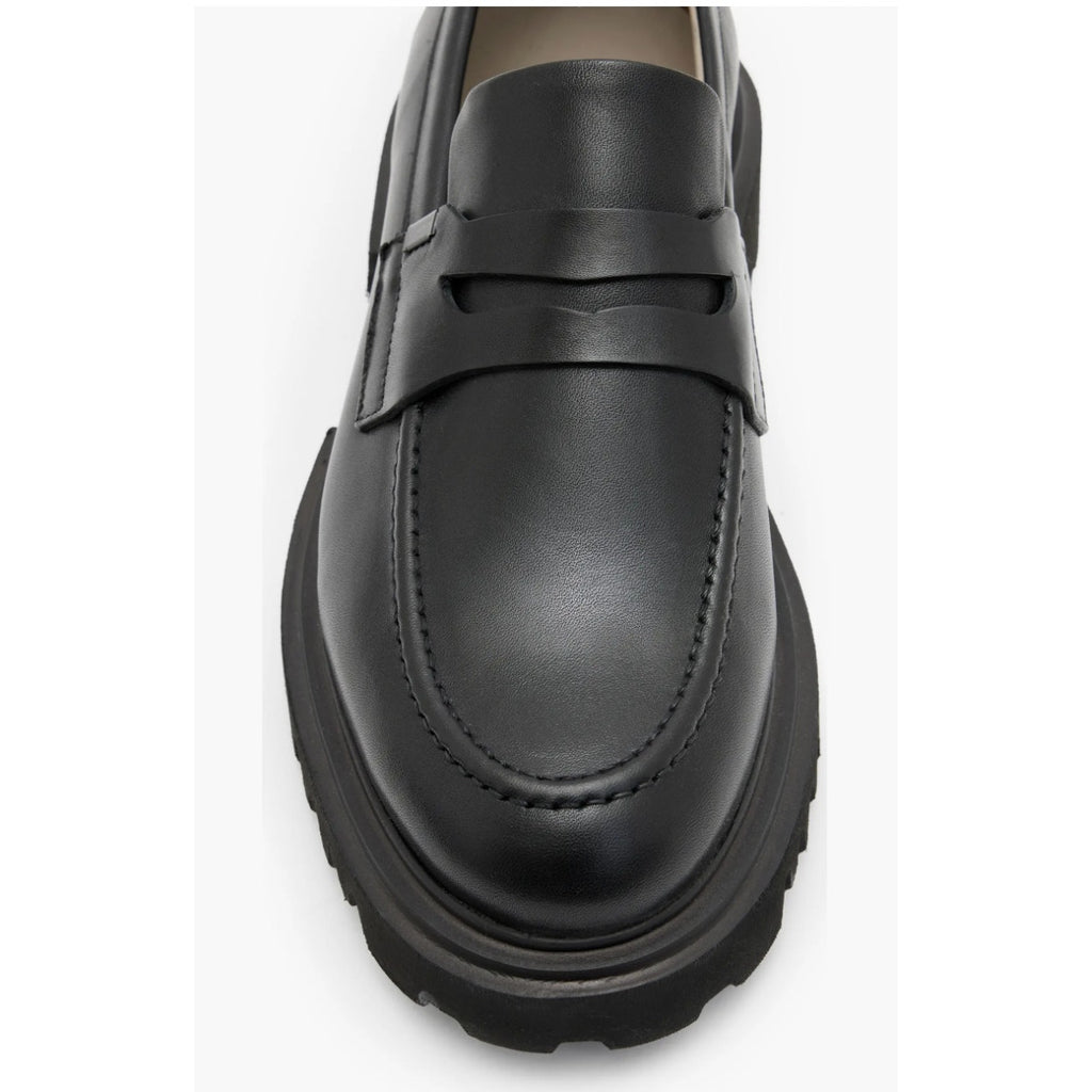 Allsaints Womens Lola Loafers Size 7 EU 37 Black Leather Chunky Lug Sole NWOB