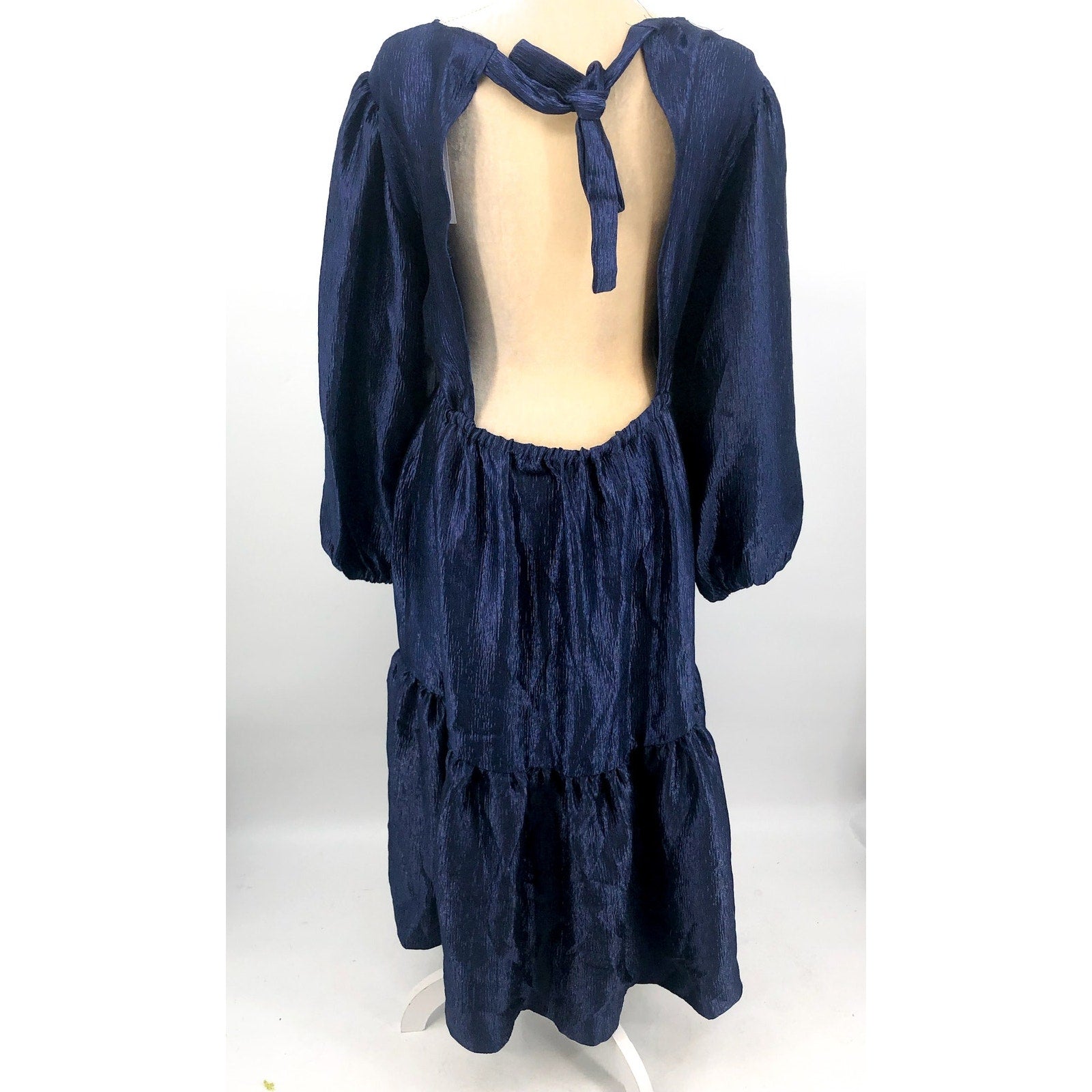 TOPSHOP Open Back Midi Dress Size 10 Midnight Blue Premium Textured Jacquard NWT