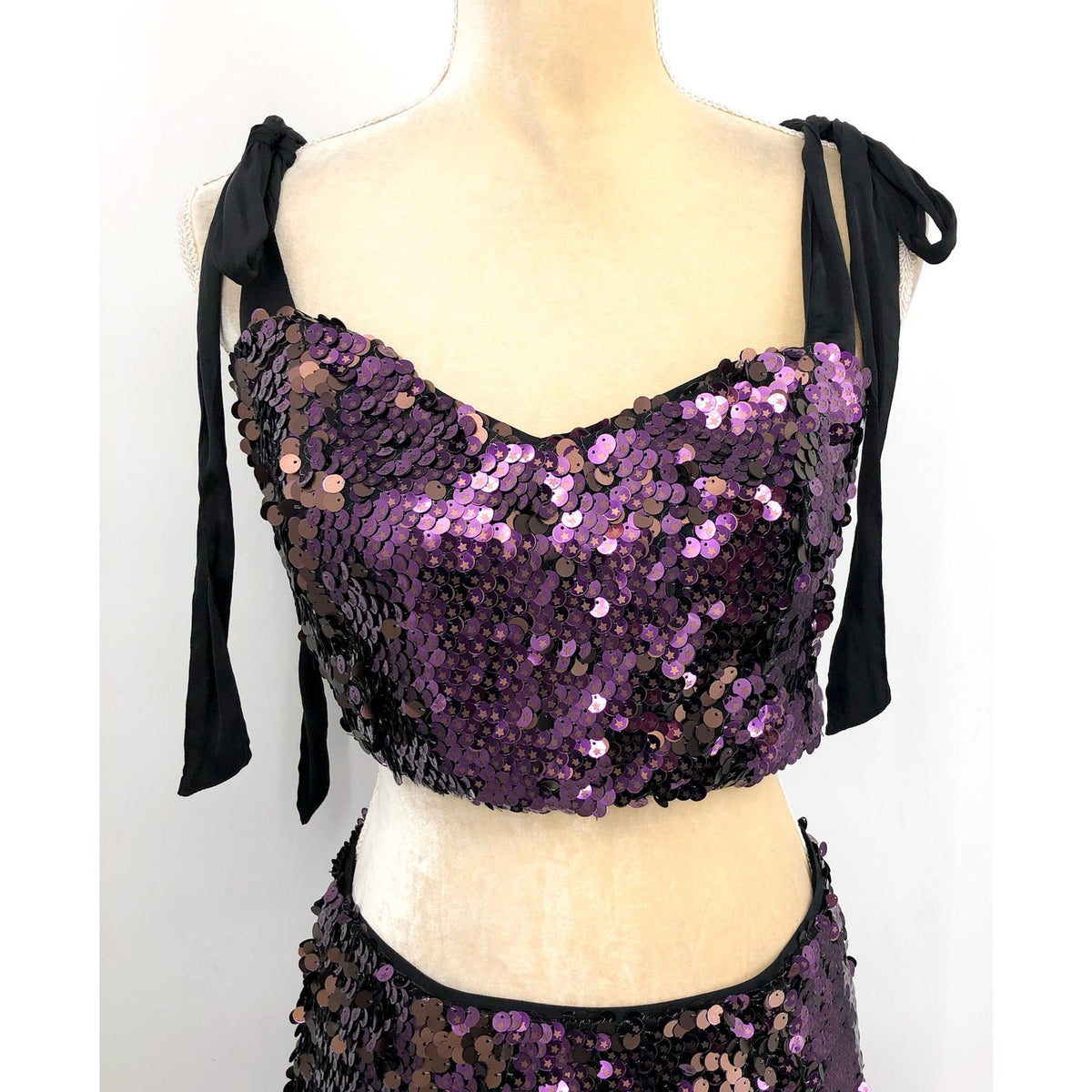FREE PEOPLE Star Bright Sequin Set Size 10 Purple Maxi Skirt Crop Top NWT