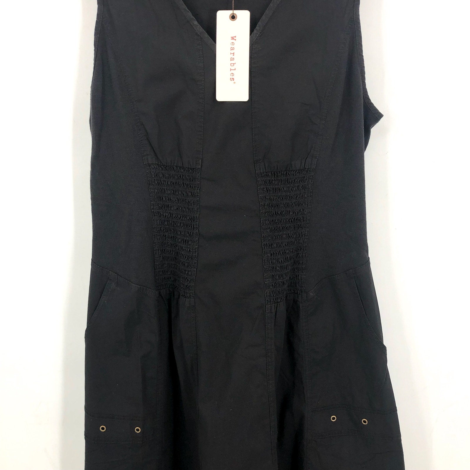 XCVI Women's Gibbon Tank Dress 2.0 Small Black V Neck Sleeveless Pockets NWT