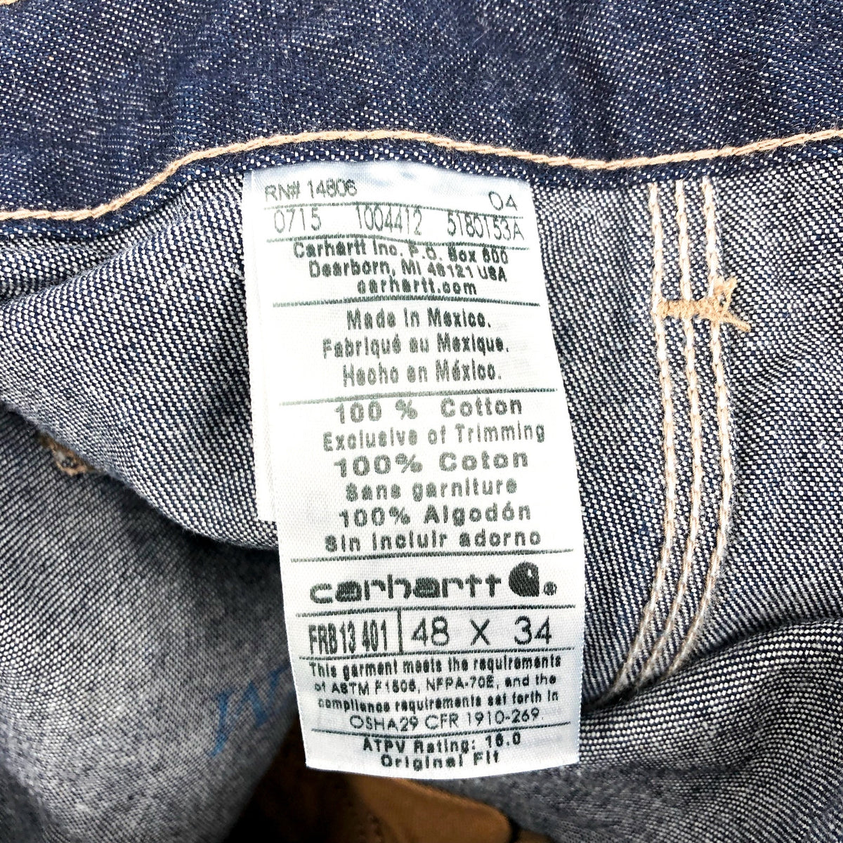 CARHARTT Flame-Resistant Signature Denim Dungarees 48x34 Blue Jeans FR13 NWOT