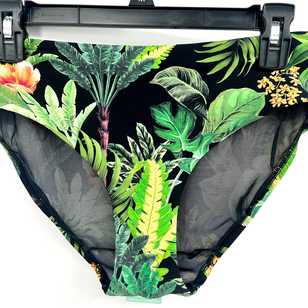 SEA LEVEL SWIM Women's Lotus Mid Rise Bikini Bottom Size 8 Black Green Print NWT