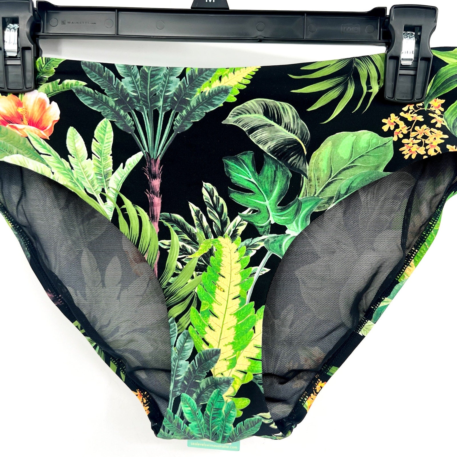 SEA LEVEL SWIM Women's Lotus Mid Rise Bikini Bottom Size 8 Black Green Print NWT