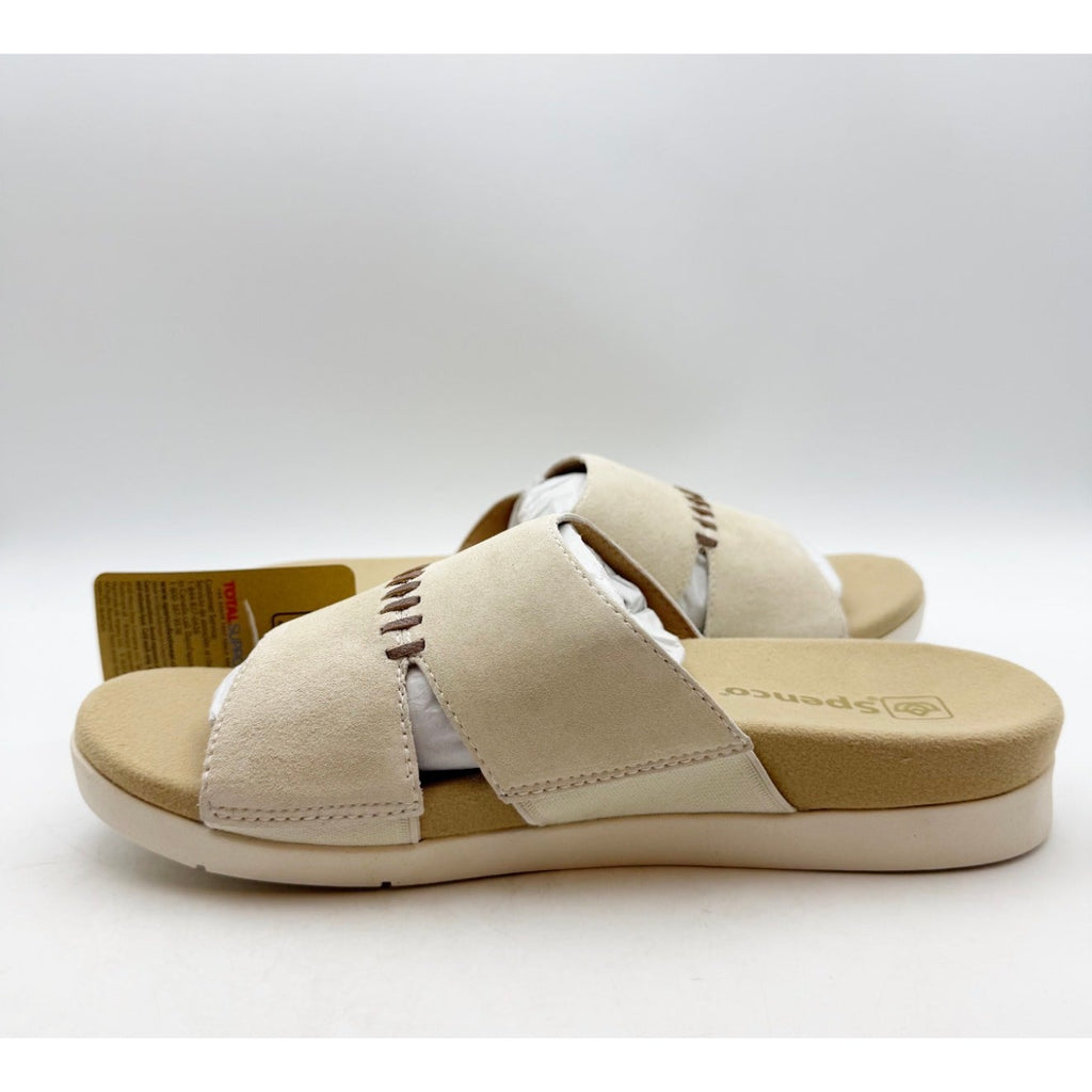Spenco Womens Twilight Woven Slide Sandals Size 9 Wide Cream Almond Buff Tan NIB