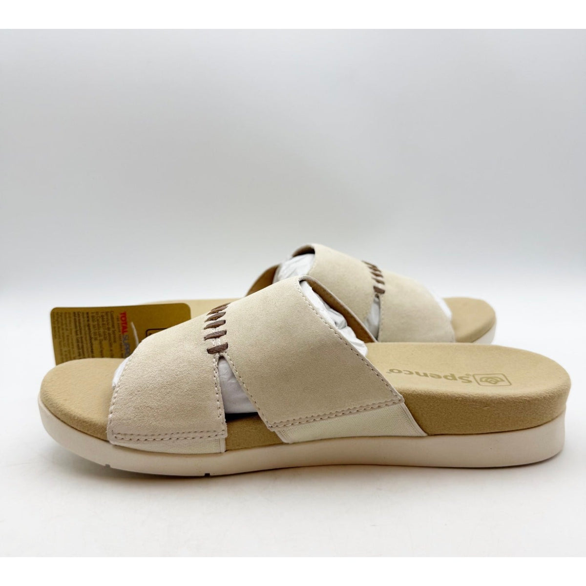 Spenco Womens Twilight Woven Slide Sandals Size 9 Wide Cream Almond Buff Tan NIB