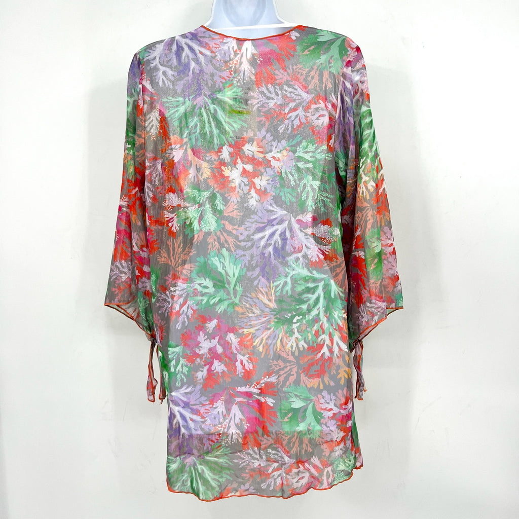 BECCA Women's Coral Reef Swim Cover Up M- L Pink Multi Sheer Chiffon Tunic NWT