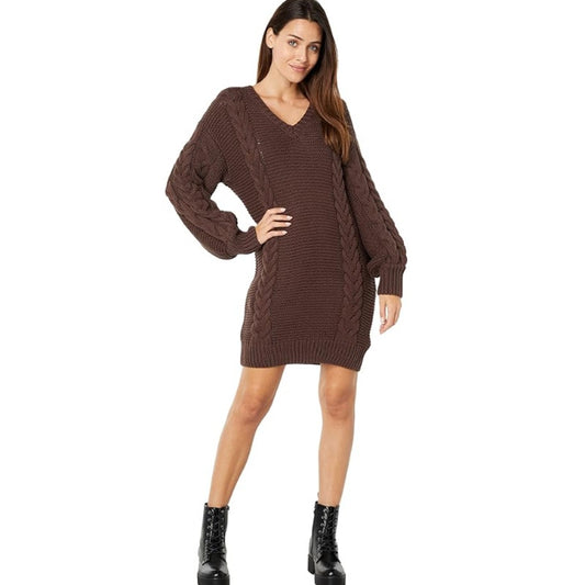 BARDOT Bell Knit Sweater Dress US 8 Large Brown Chocolate Long Sleeves NWT