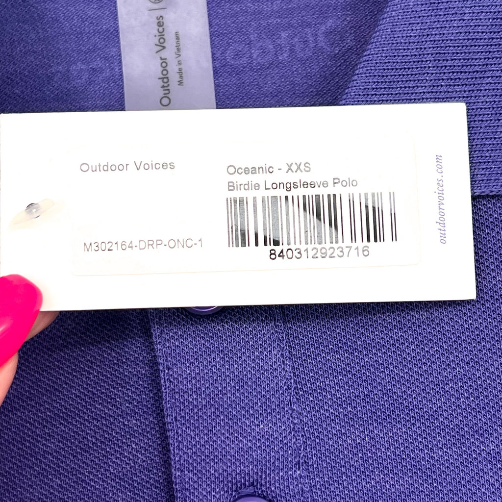 OUTDOOR VOICES Men's Birdie Long Sleeve Polo Shirt XXS Purple DriRELEASE NWT