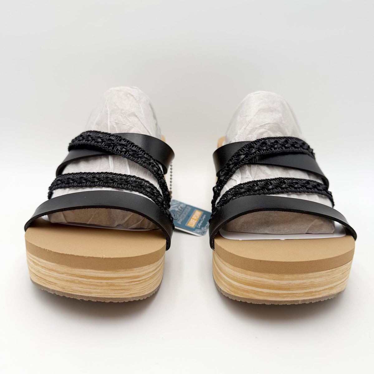 Skechers Womens Summers Wedge Sandals Size 7.5 EU 37.5 Black Slip On NIB