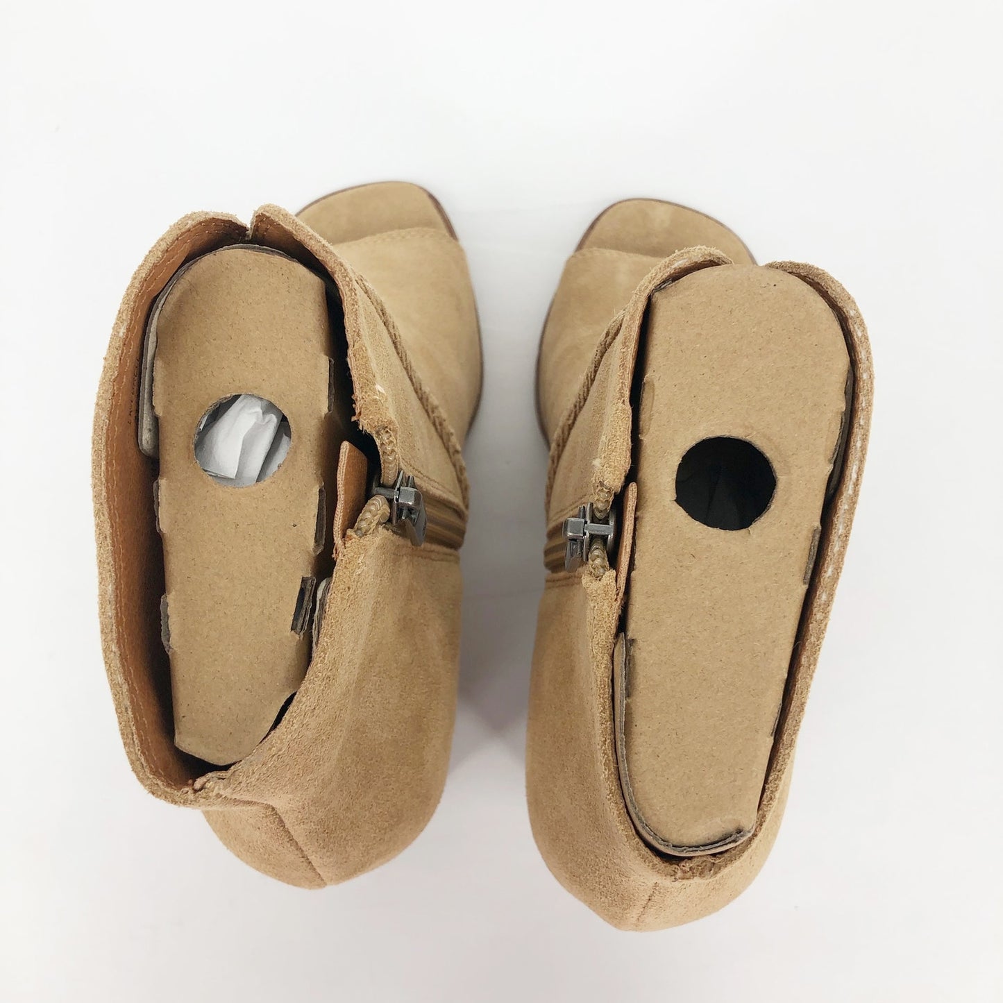 LUCKY BRAND Women's Suede Lureli Wedge Booties Size 6 Tan Peep Toe NWOB