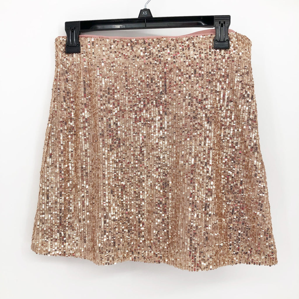 1.STATE Womens Sequin Mini Skirt 8 Champagne Side Zip Lined Party NWT