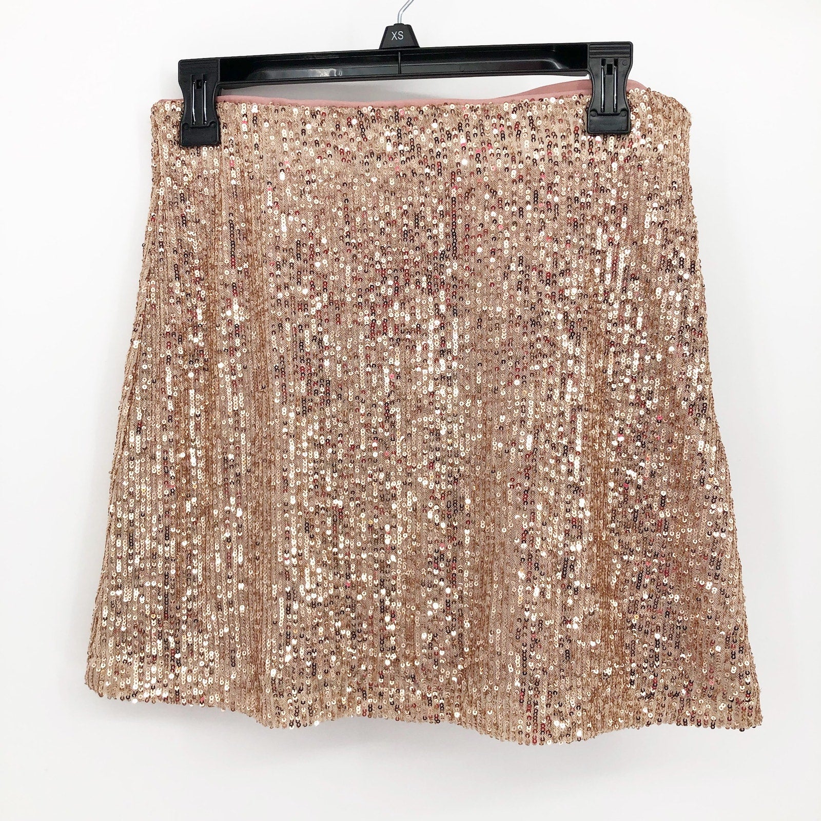 1.STATE Womens Sequin Mini Skirt 8 Champagne Side Zip Lined Party NWT