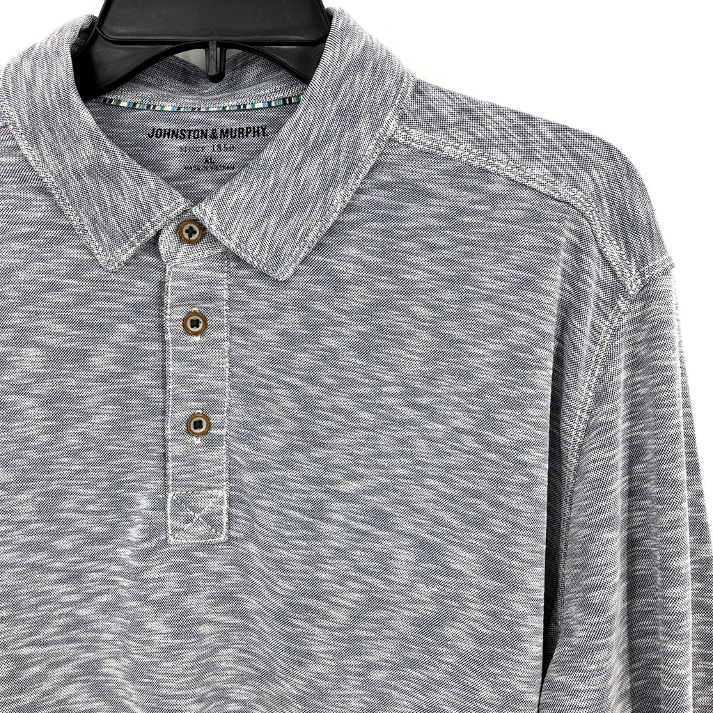 JOHNSTON & MURPHY Men's Polo Shirt XL Blue Indigo Vintage Slub Long-Sleeve NWT