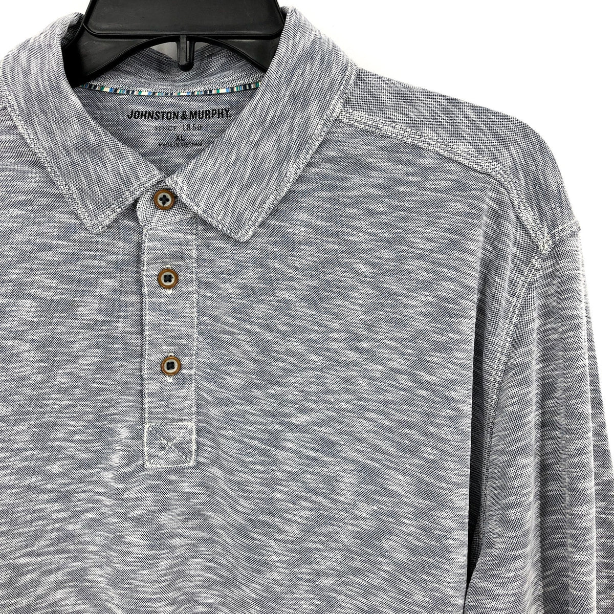 JOHNSTON & MURPHY Men's Polo Shirt XL Blue Indigo Vintage Slub Long-Sleeve NWT