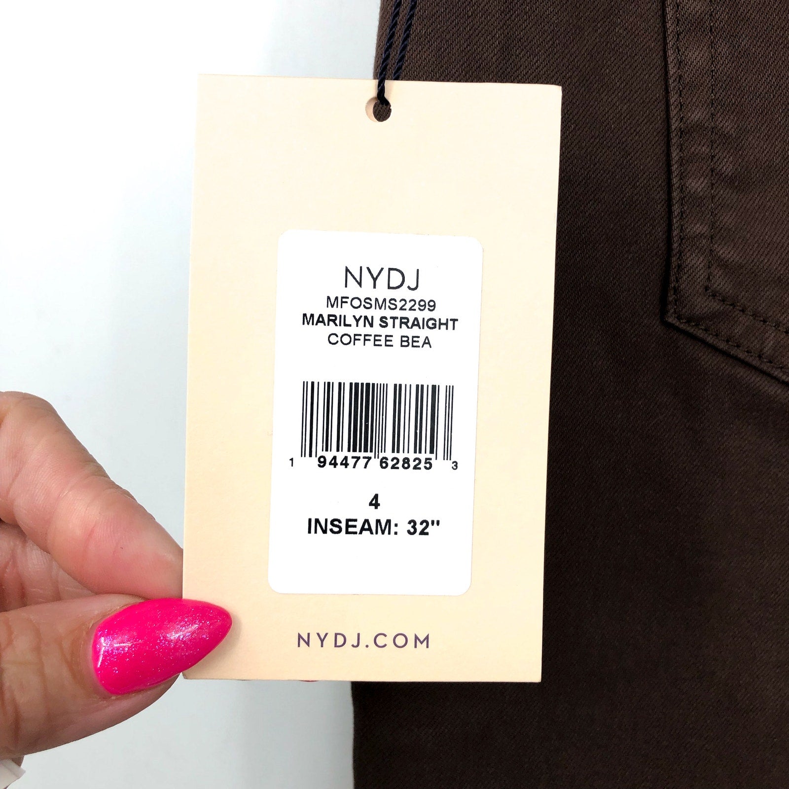NYDJ Women's Marilyn Straight Jeans Size 4 Brown High Rise 32" Inseam NWT