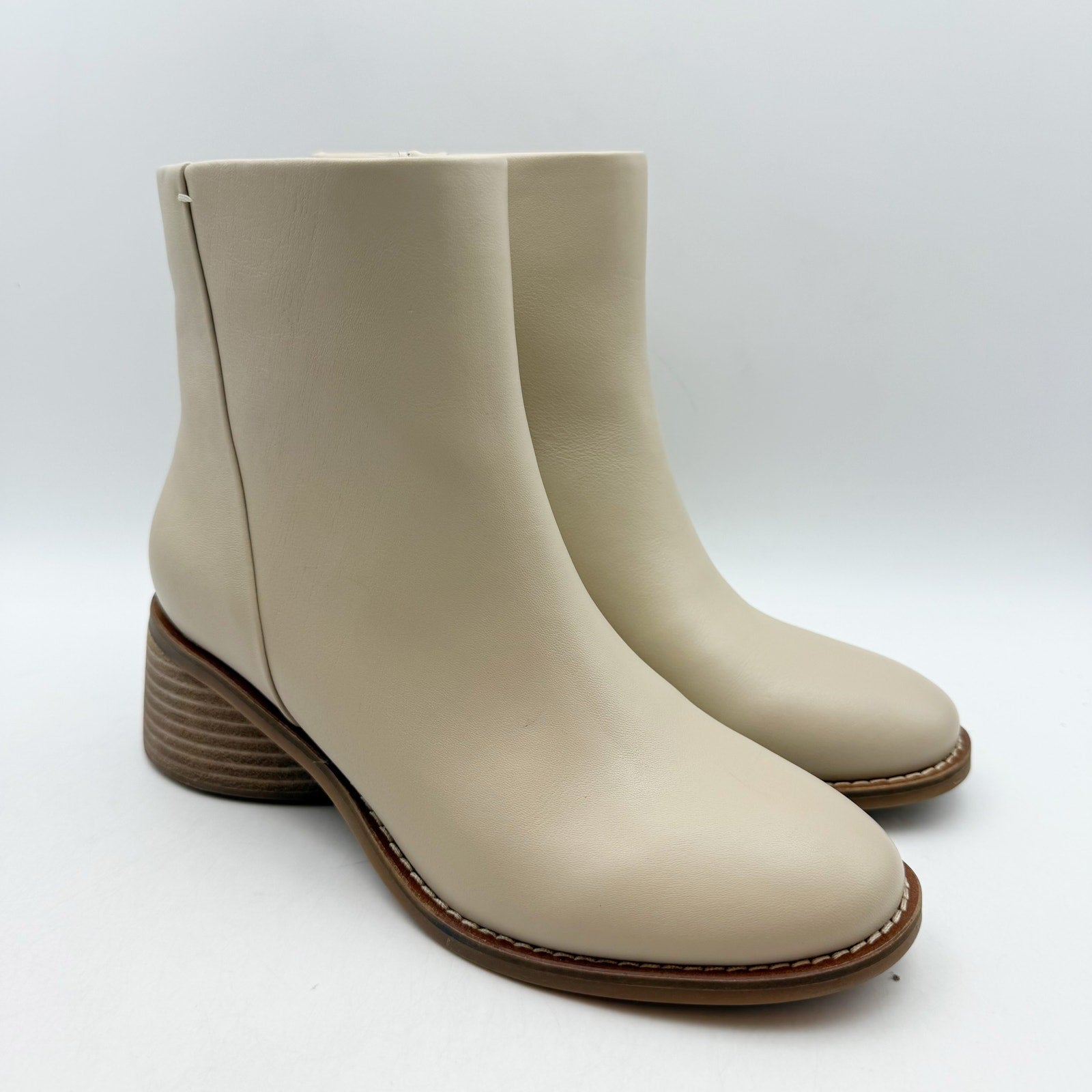 Lucky Brand Womens Cassia Ankle Booties US 6.5 Beige Vanilla Bean Leather NIB