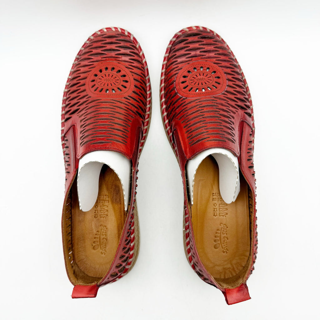 Spring Step Womens Newday Shoes EU 41 US 9.5-10 Red Leather Slip On Flats NIB