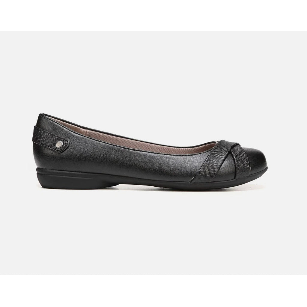 LifeStride Womens Adalene Flats US 6 Wide EU 36 Black Vegan Leather NWOB