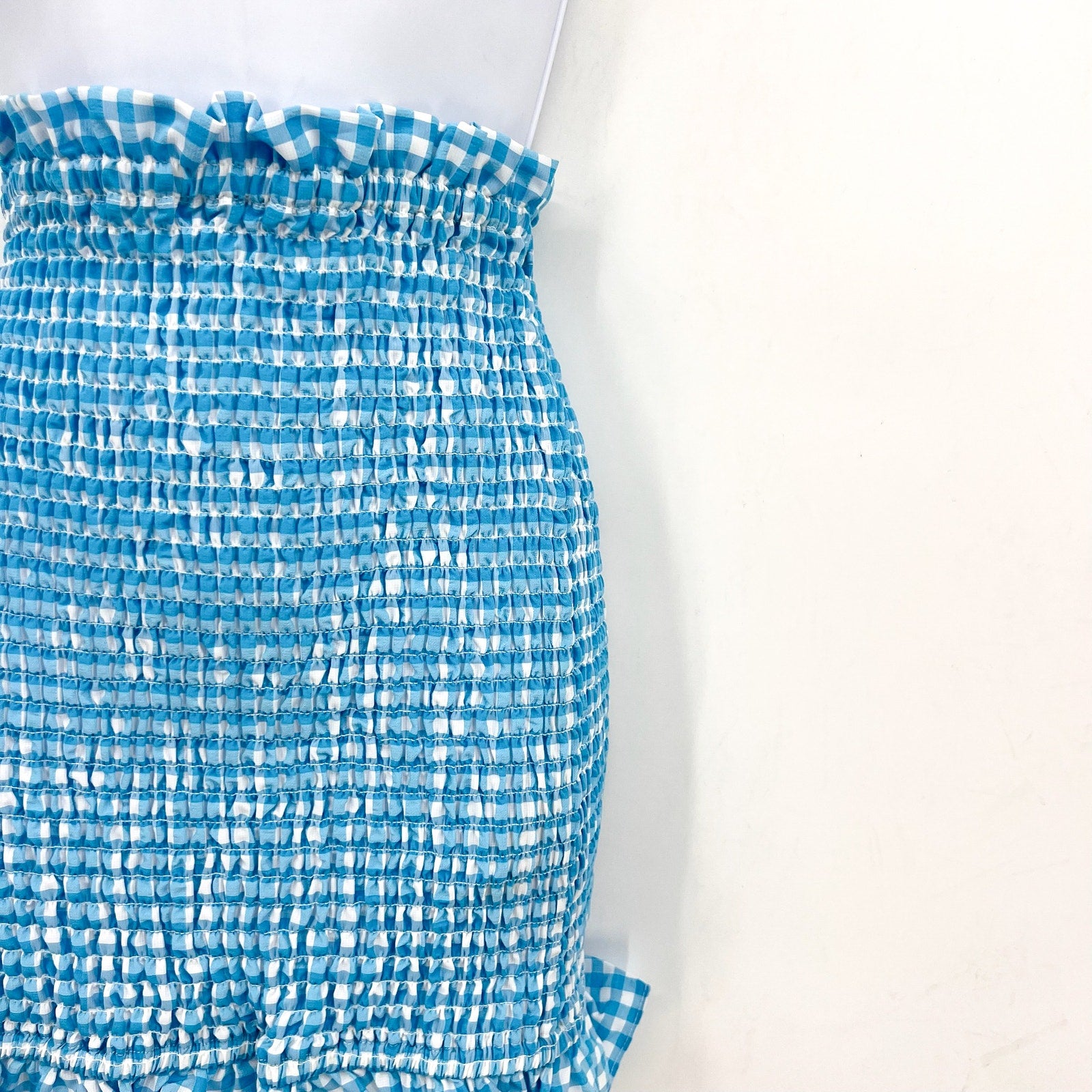 BCBGENERATION Women's Smocked Woven Mini Skirt XL Bluecomb Gingham NWOT