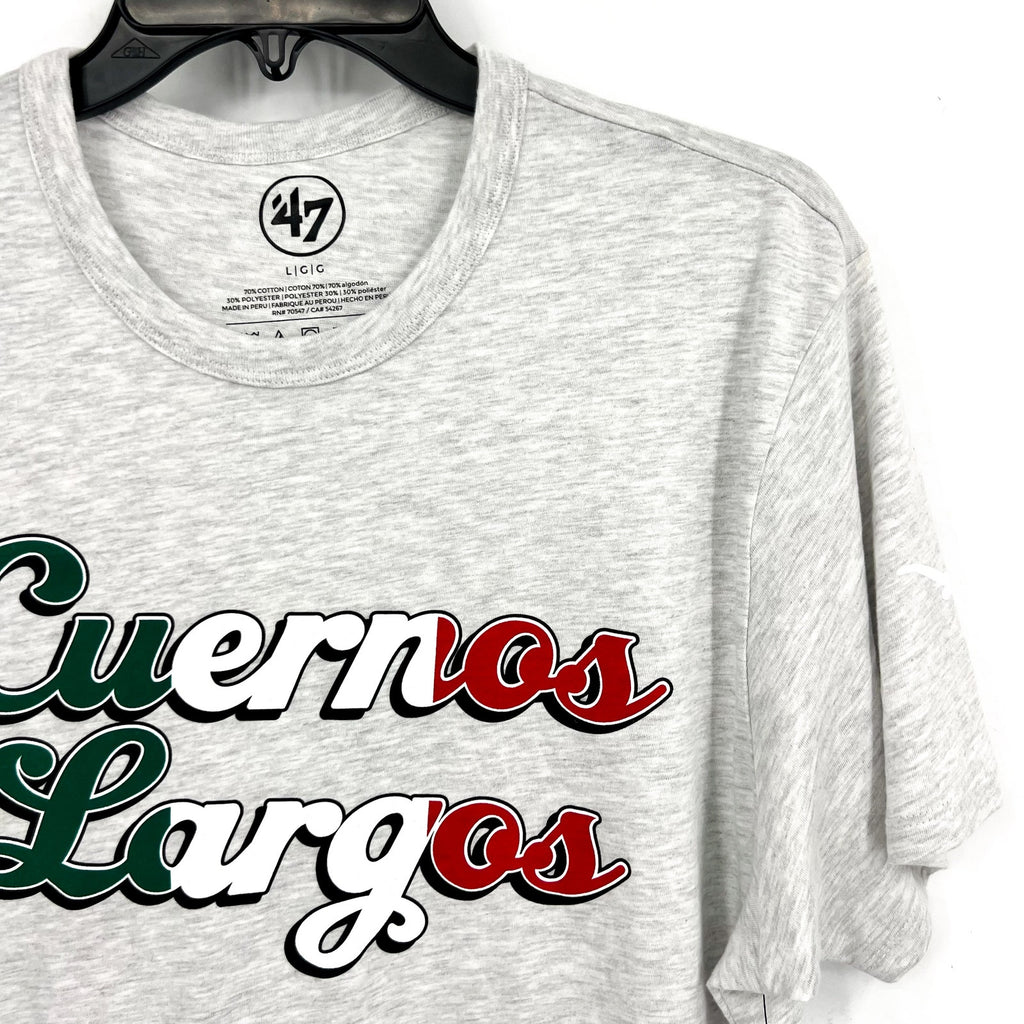 47 BRAND Mens Cuernos Lagros Texas Longhorn Tshirt Large Grey Short Sleeve NWT