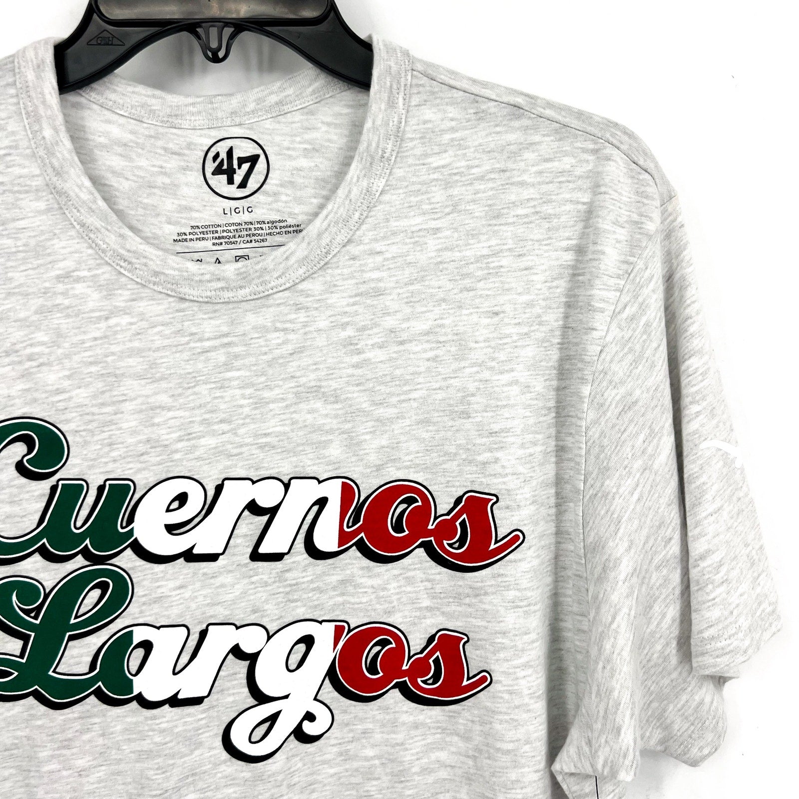 47 BRAND Mens Cuernos Lagros Texas Longhorn Tshirt Large Grey Short Sleeve NWT