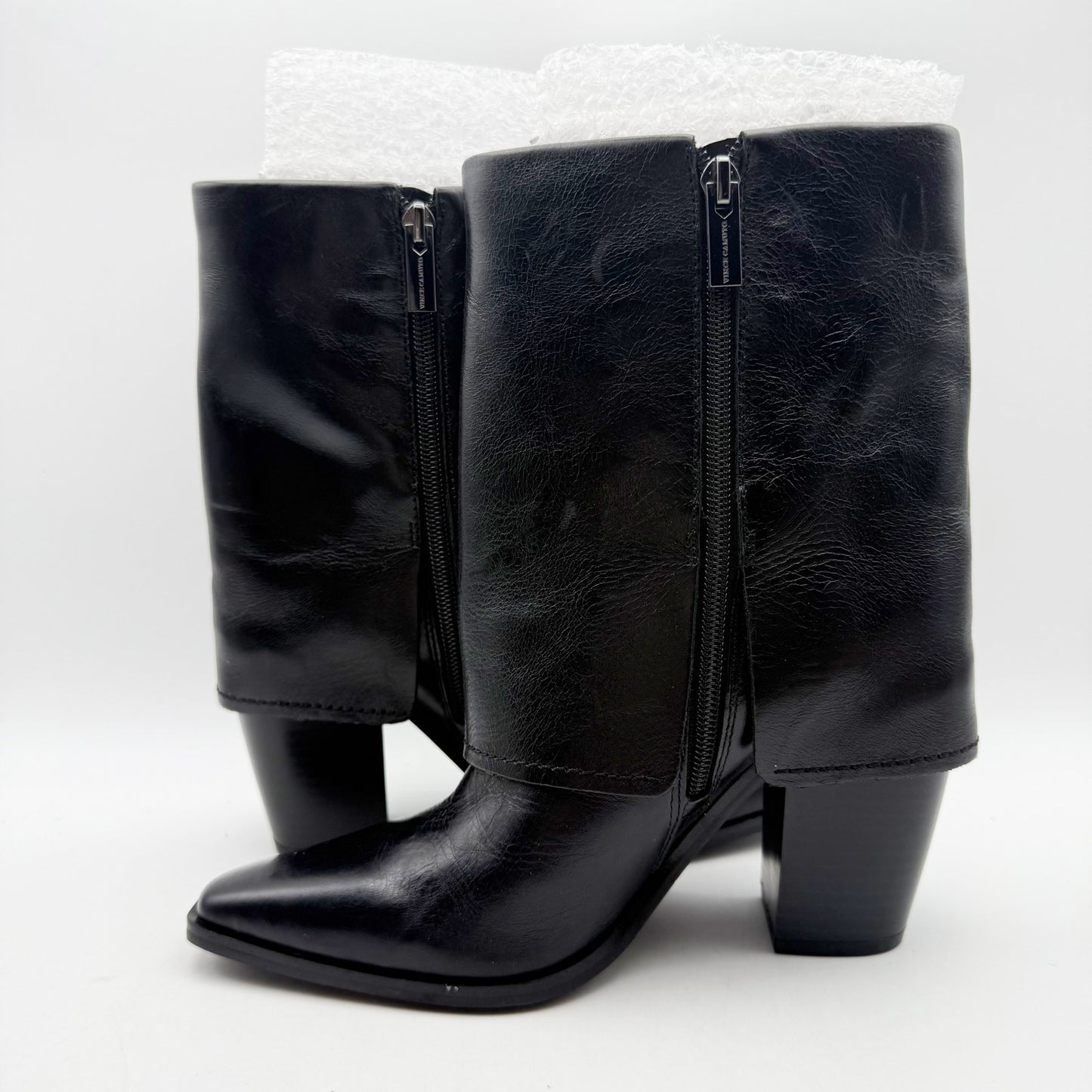 Vince Camuto Womens Alolison Foldover Mid-Calf Bootie 5.5 M Black Leather NWOB