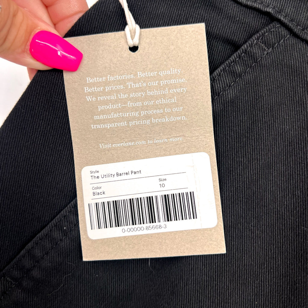EVERLANE Women's The Utility Barrel Pants Size 10 TALL Black Cotton Twill NWT