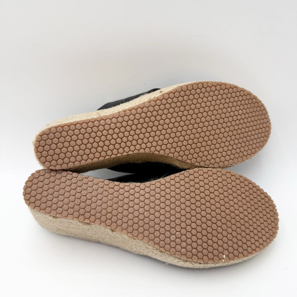 SoftWalk Womens Halsey Wedge Sandal Size 7.5 NARROW Black Leather Espadrille NIB